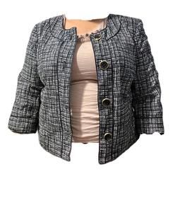 Boutique Essentials Blue and White Stripe Grid Streak Print Pattern Blazer 16